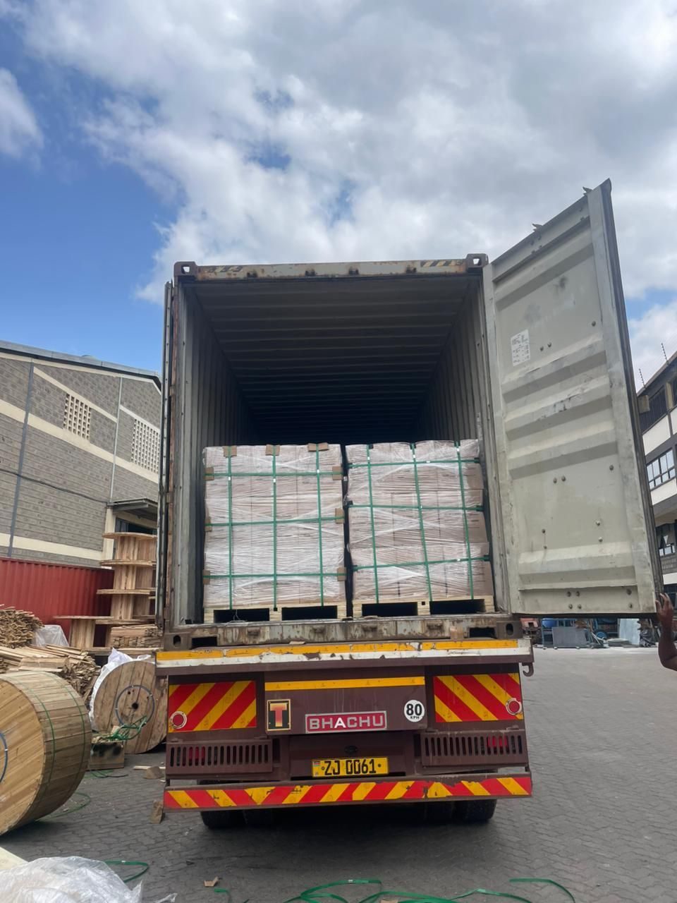 Fiber optic cable drums loaded for export shipment